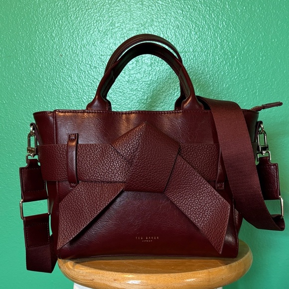 Ted Baker Burgundy Leather Bow Handbag - Picture 1 of 8
